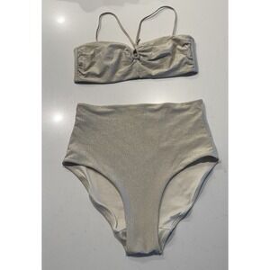 NEIWAI Gold Bikini Set Savislook High Waisted Bottom Halter Top Medium READ
